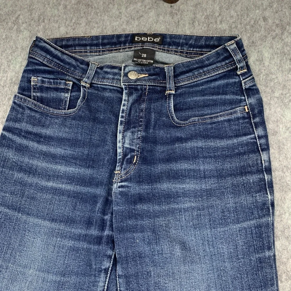 Bebe Women's Denim Blue Jeans Flare Mid Rise Size 28x31.5 - Picture 3 of 14